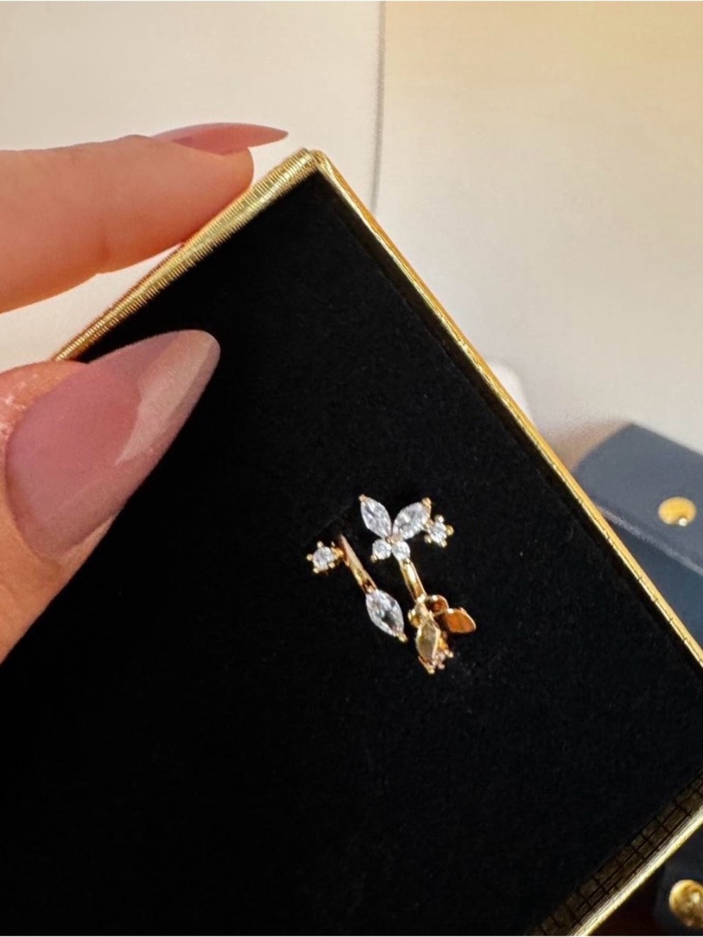 18k Gold Vermeil Butterfly Cubic Zirconia Ring - Adjustable size